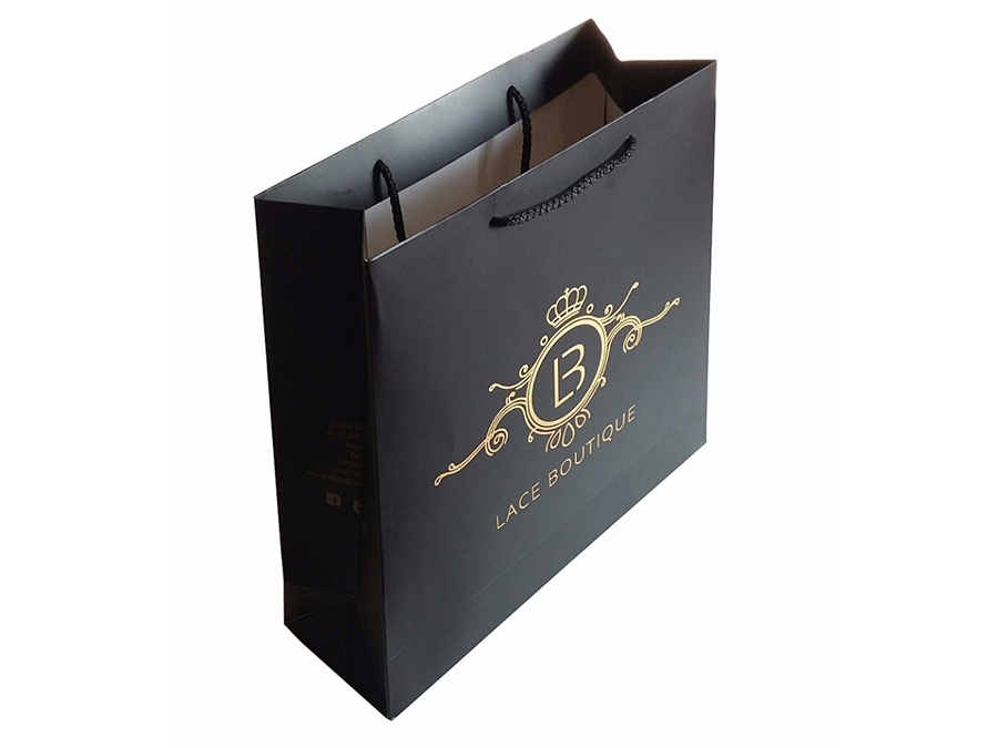 Black paper bag with gold stamping logo