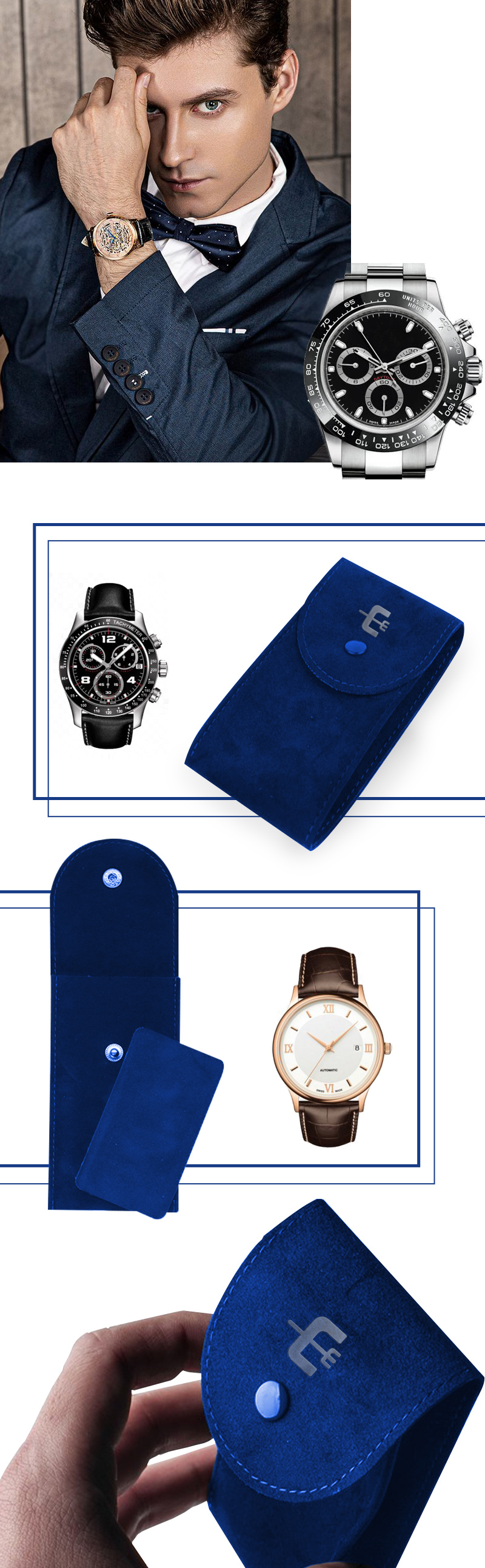 Blue velvet watch pouch