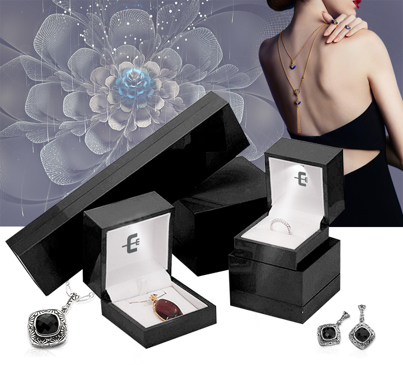 JPB018 black plastic ring jewelry boxes