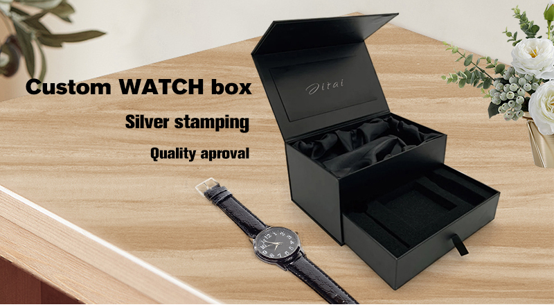 WPP016 black watch box with drawer